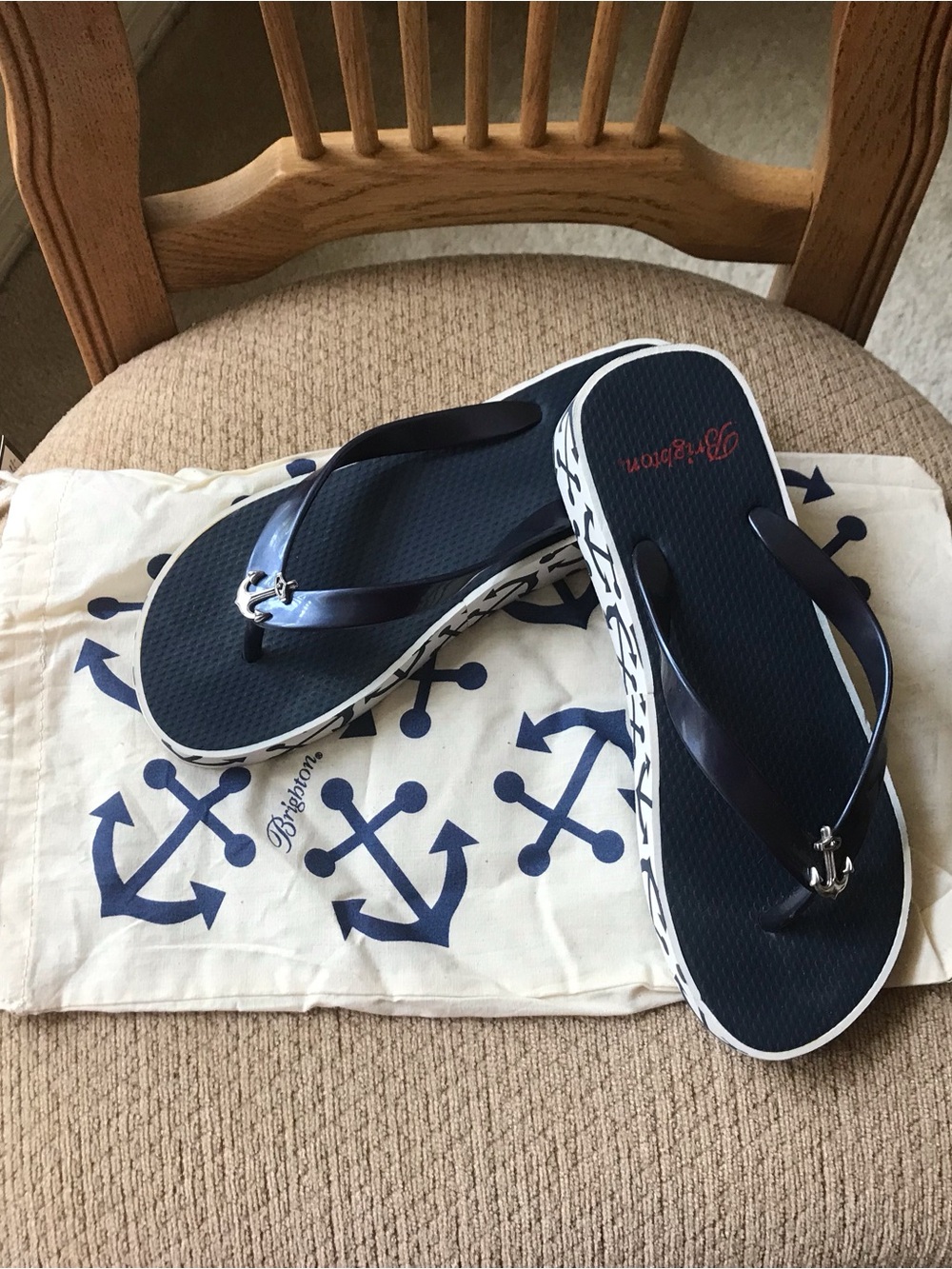 Brighton Navy Anchor Charm Flip Flop Sandals